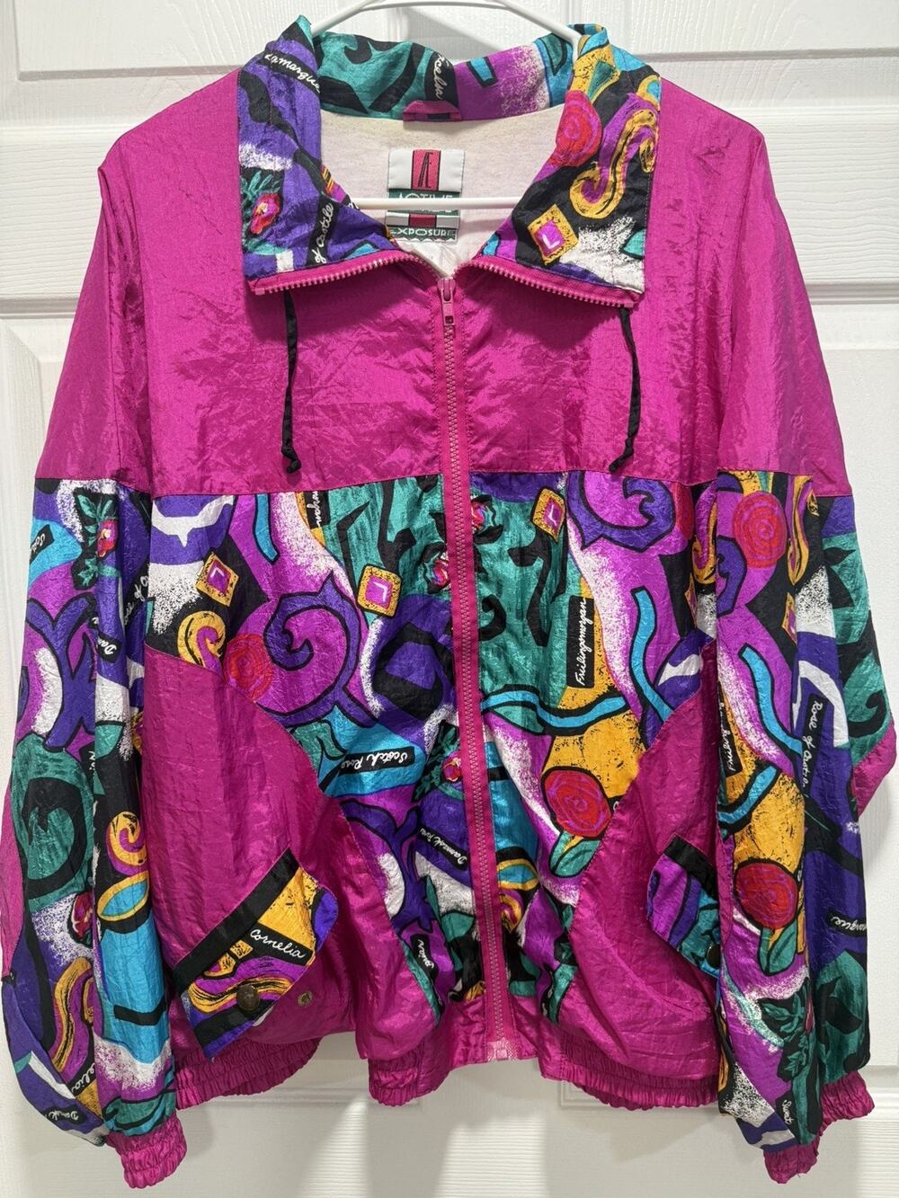 80s90s Vintage Active Exposure Wind Suit Jacket Hot Pink Vibrant